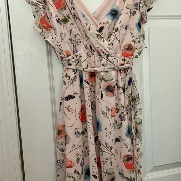 NWT Jessica Simpson Pink Floral Flutter-Sleeve Maternity Dress - Picture 3 of 12